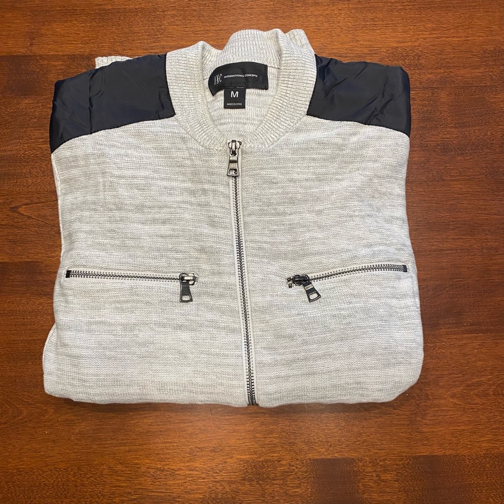 INC International Concepts 100% Cotton Zip Up Sweater